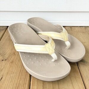 Vionic High Tide Platform Comfort Flip Flops Sandals Tan Yellow Beige Womens 11